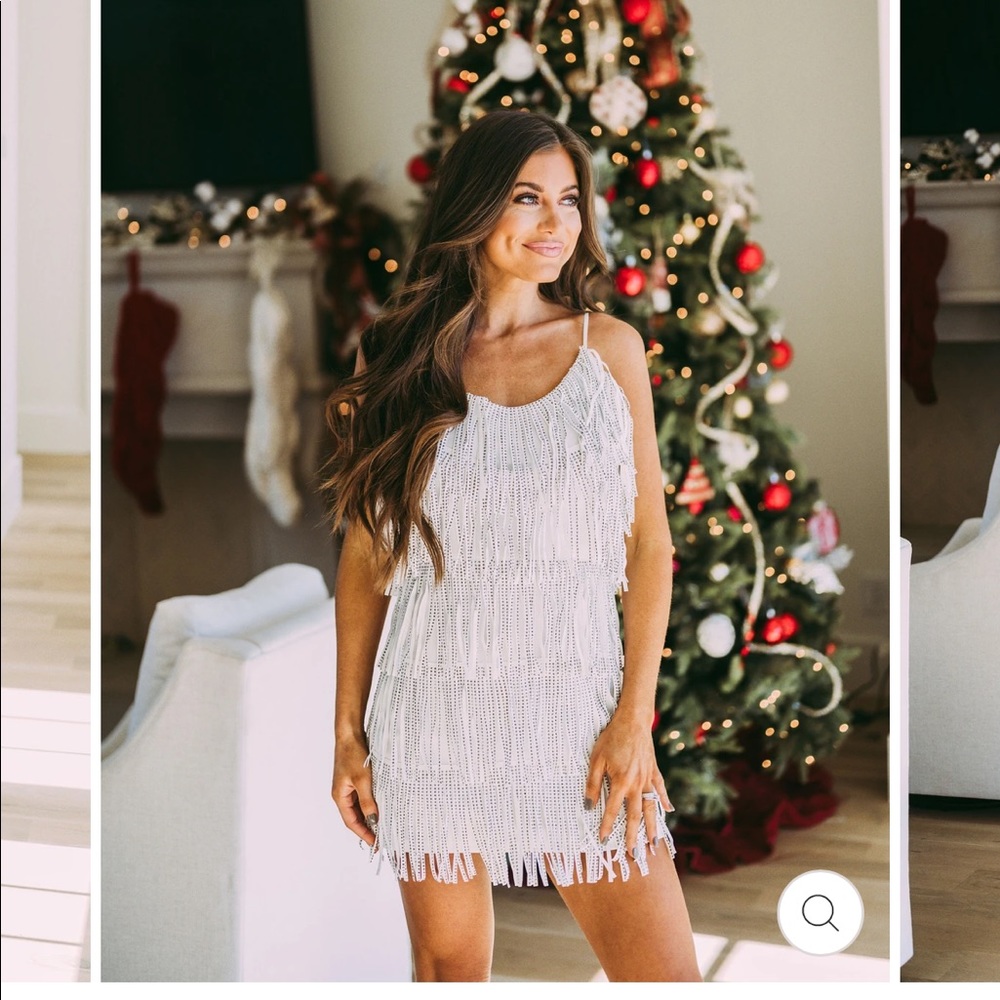 These three boutique rhinestone tassel dress